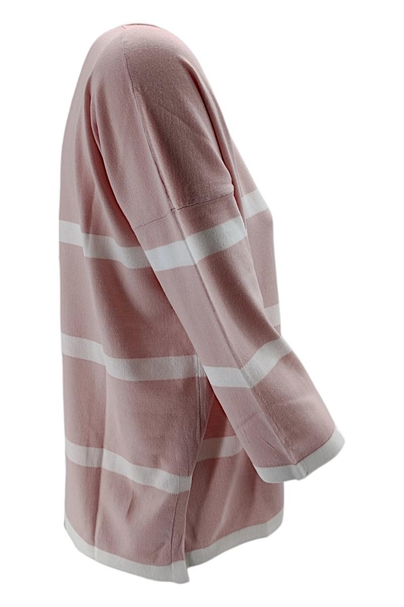 t-shirt donna a scatola fantasia a righe bianco e rosa