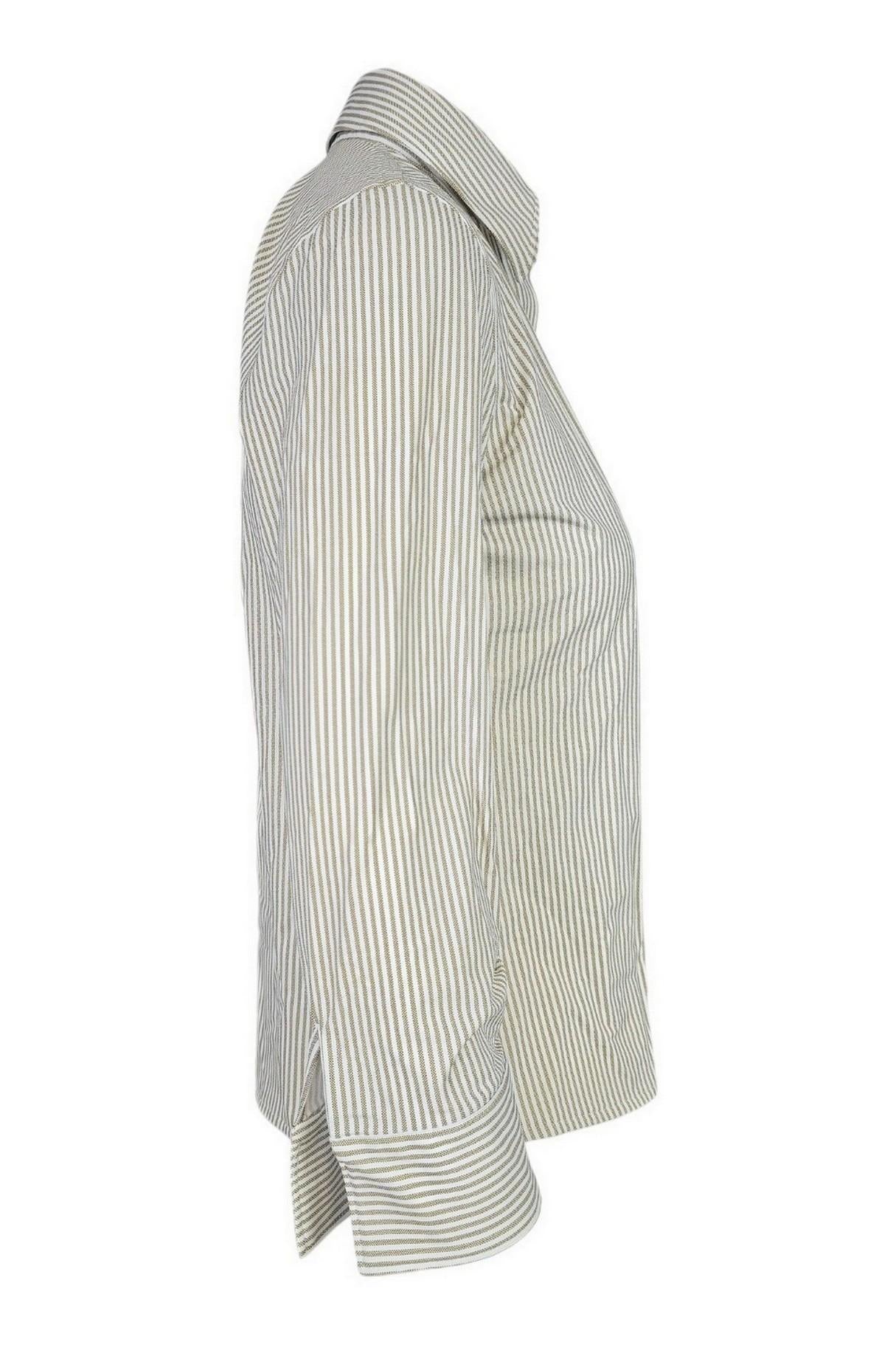 camicia donna polo in skinlike a righe bianco e beige