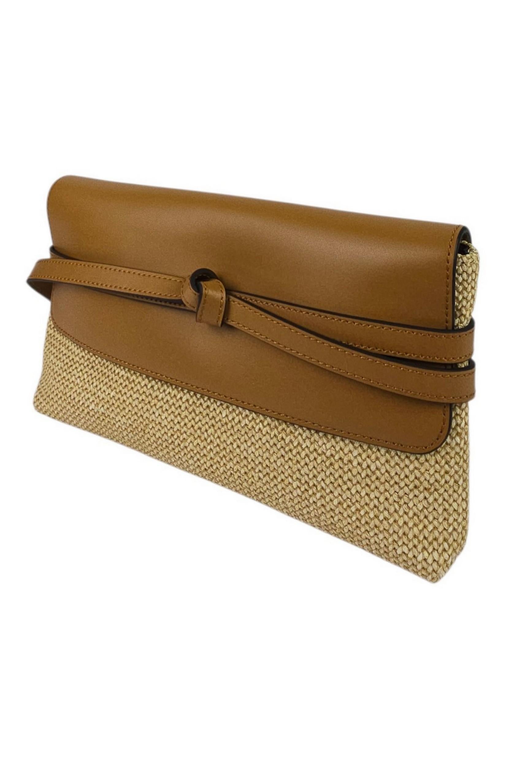 borsa donna belty in rafia e pelle naturale e cuoio