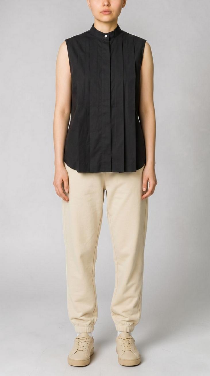 camicia donna senza maniche pieghe nero