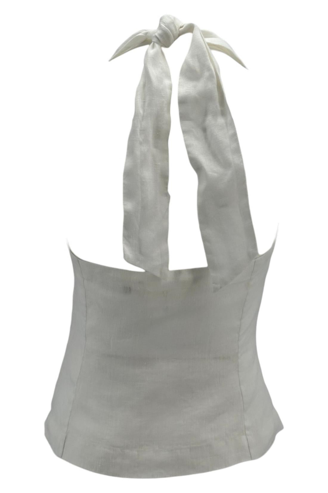 gilet donna scollo sulla schiena in lino bianco