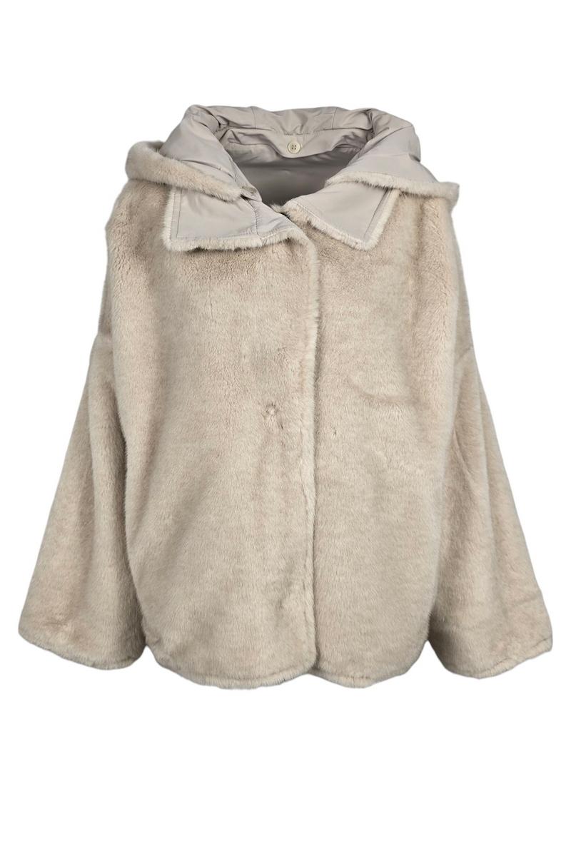 giaccone donna in nylon con interno in eco-pelliccia reversibile sabbia
