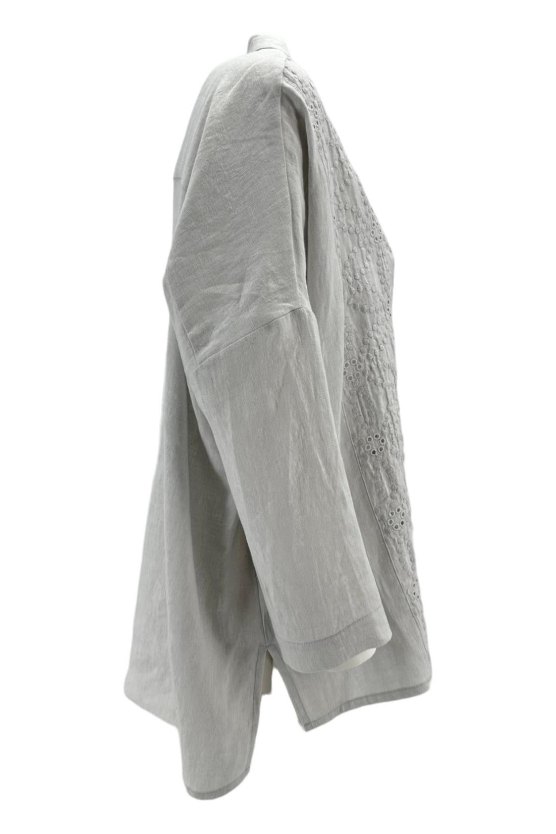 camicia donna in lino con ricami perla