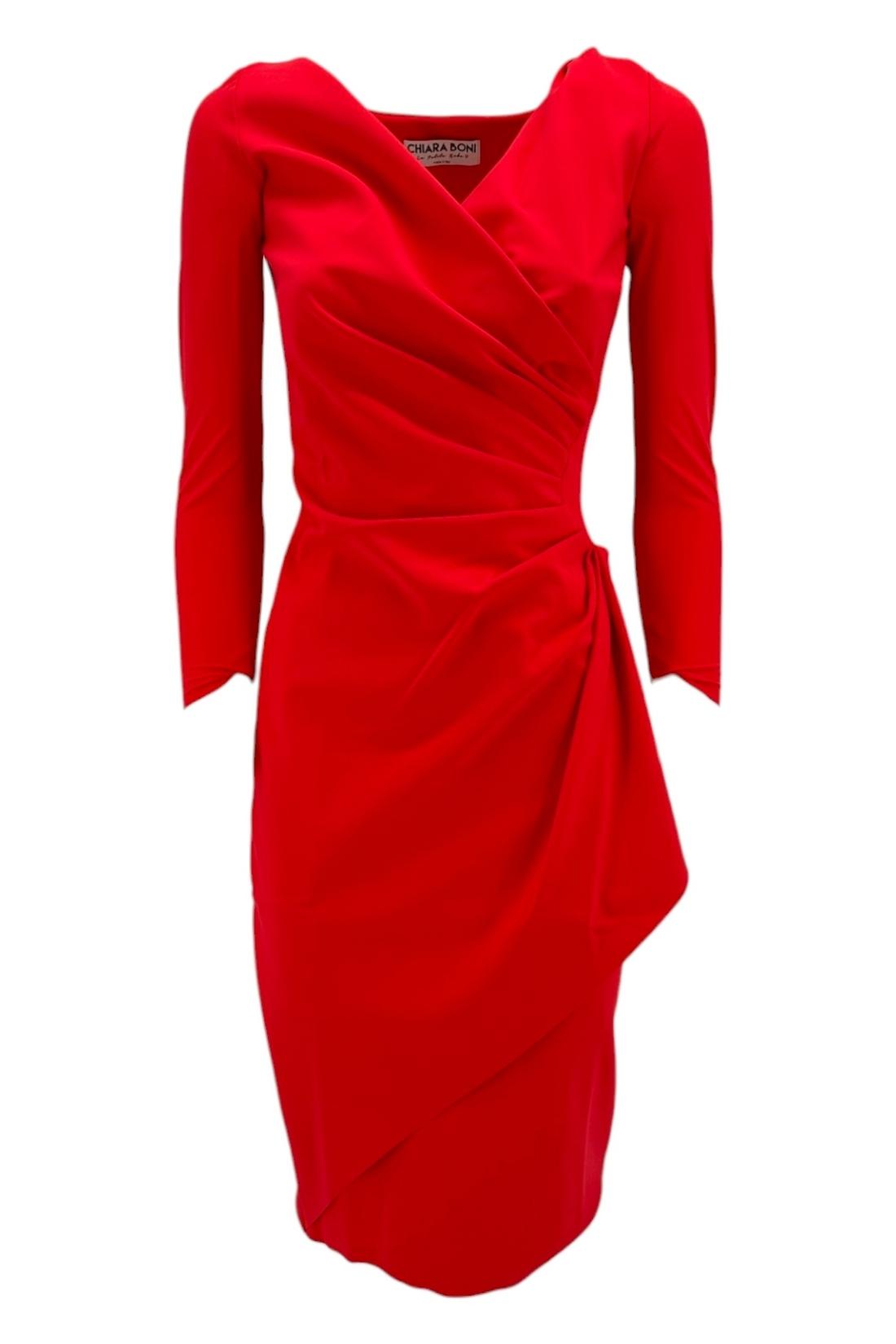 Abito donna in jersey corallo con drappeggio