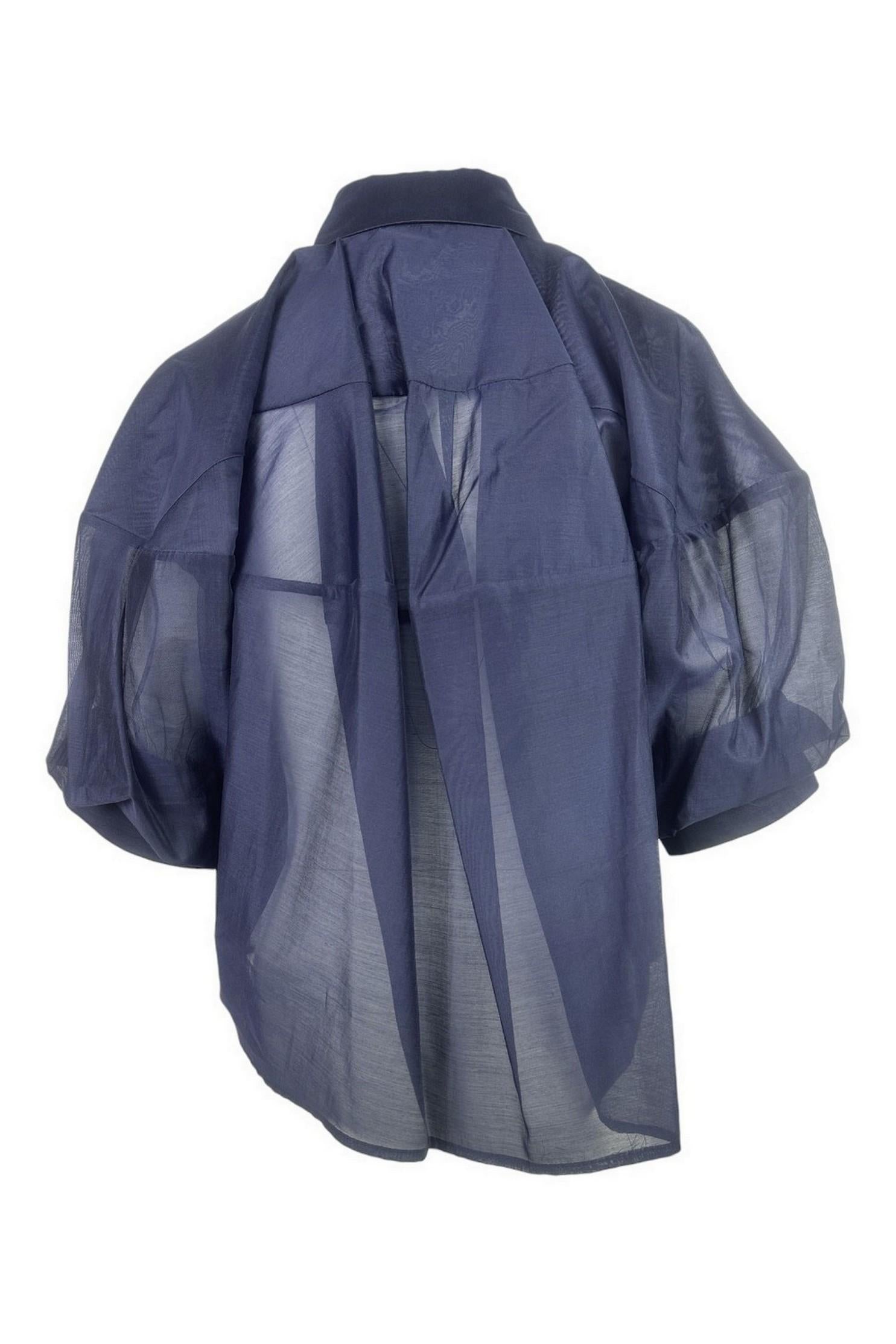 camicia donna con manica ampia blu