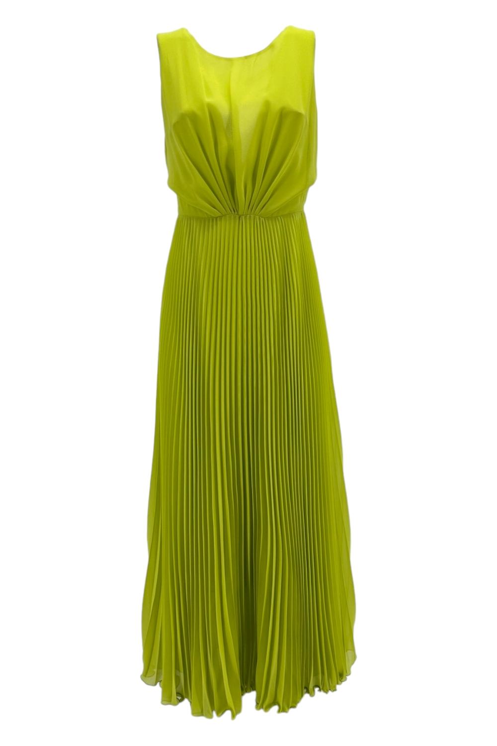 abito donna in chiffon lime con gonna plissettata