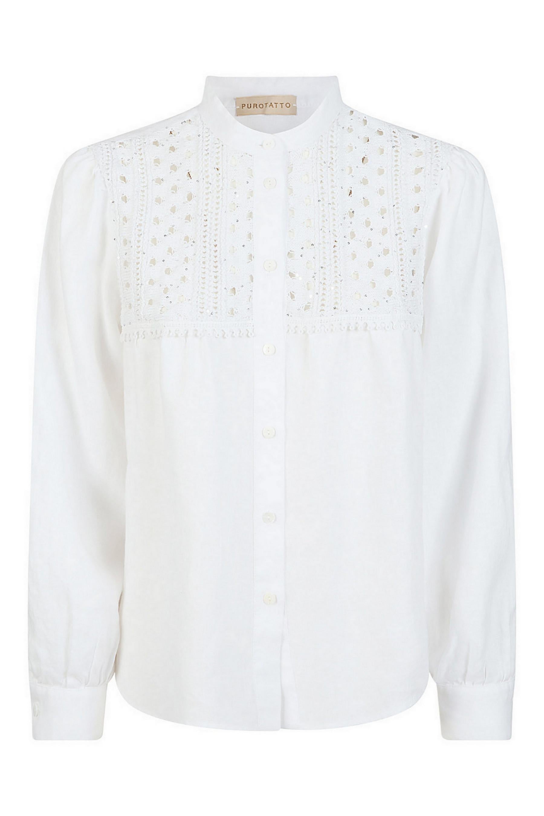 camicia donna con trafori bianca