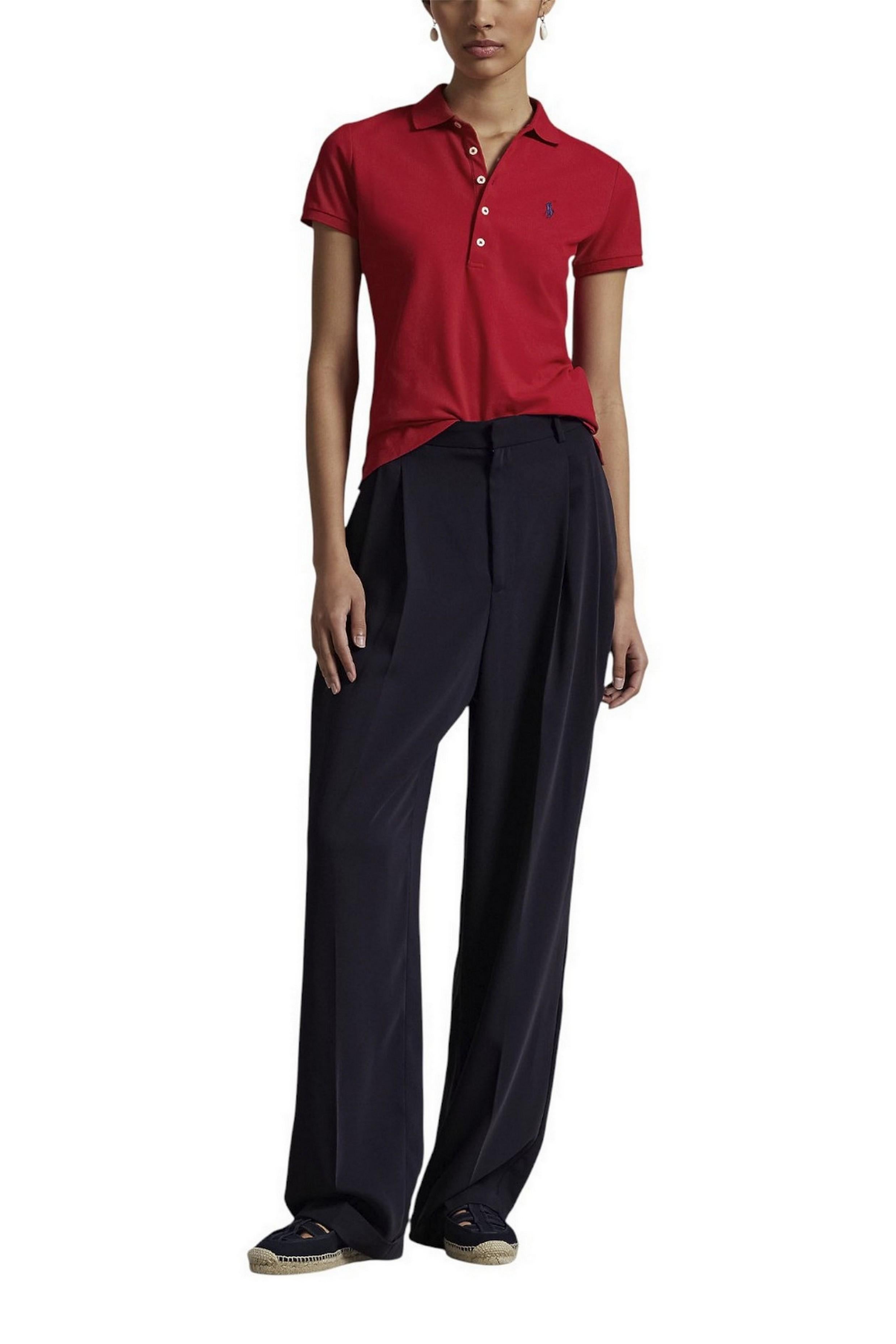 polo donna con abbottonatura lunga rosso