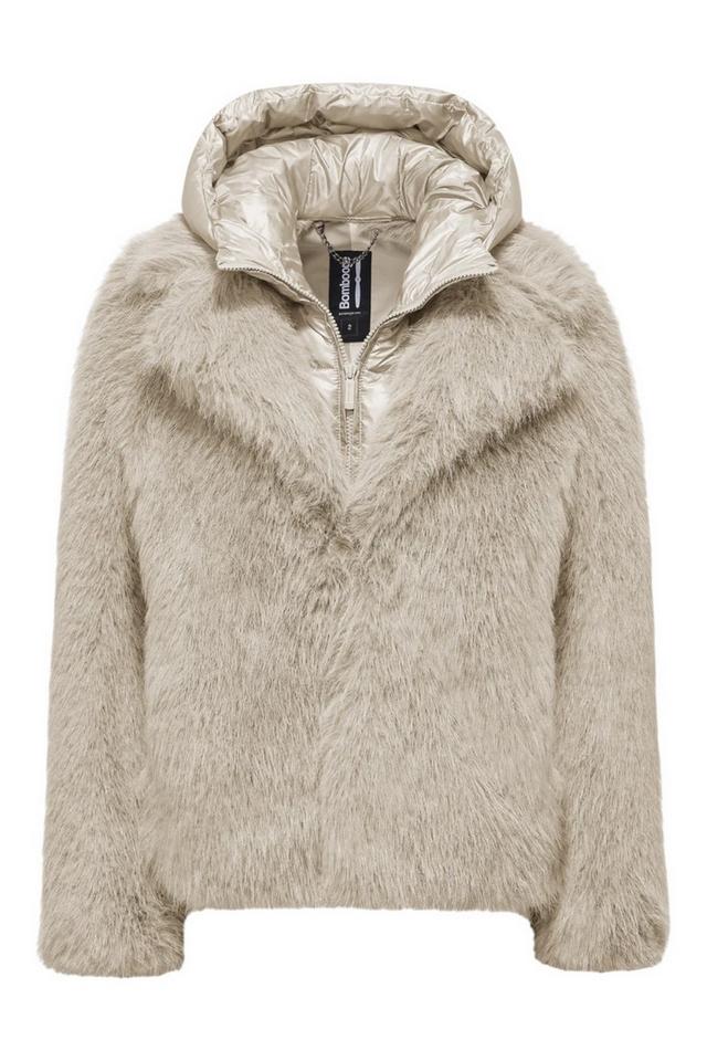 Cappotto corto donna in eco-pelliccia avorio