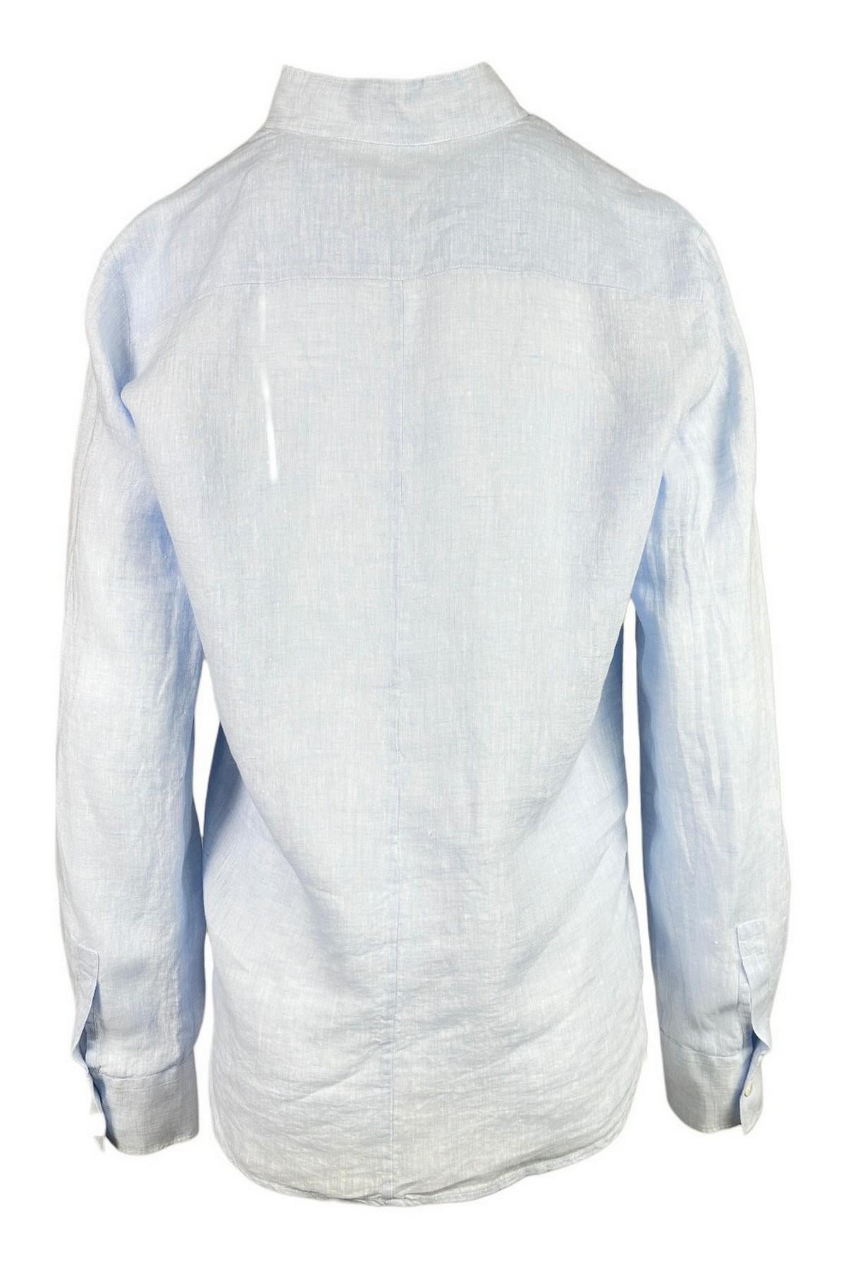 camicia donna lino collo in piedi azzurro
