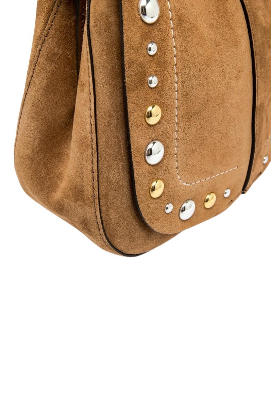 borsa donna helena round in camoscio borchiato cuoio