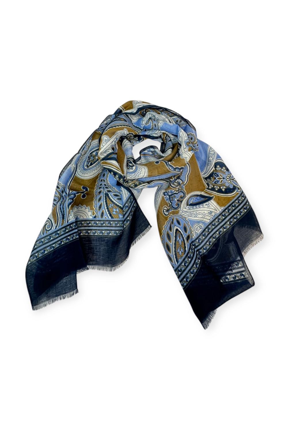 sciarpa donna fantasia paisley blu e beige