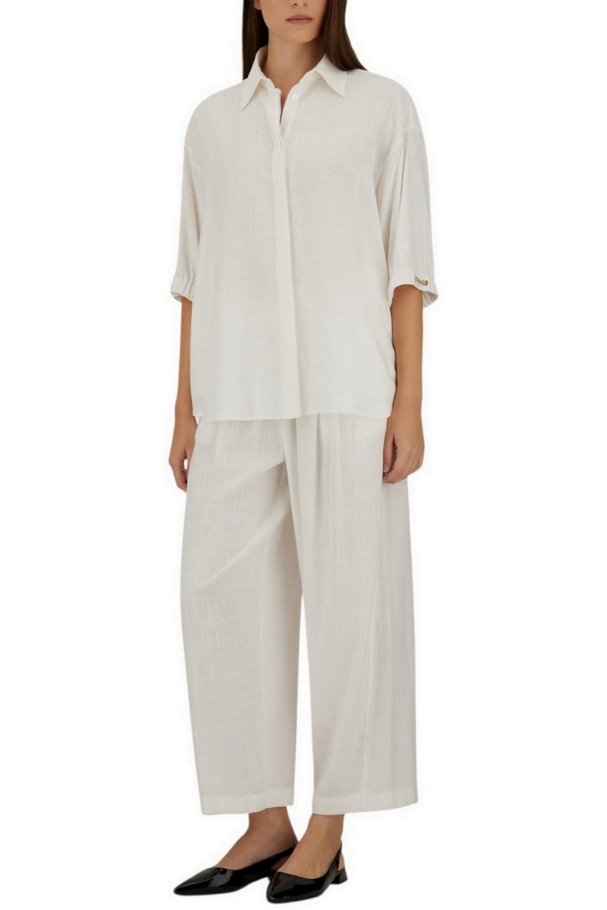 pantalone donna in lino e viscosa bianco e oro