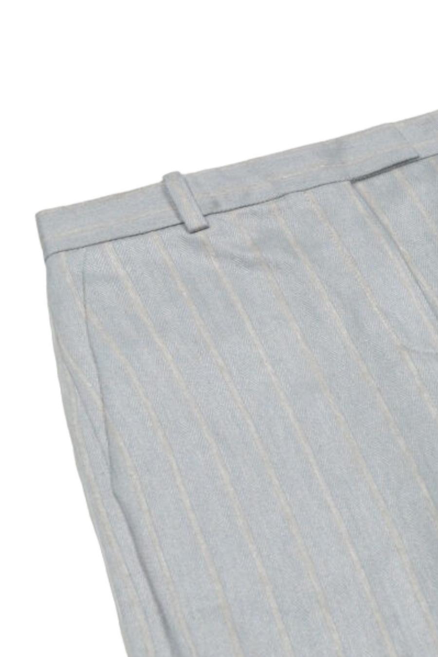 pantalone gessato in lino e cotone azzurro e avorio