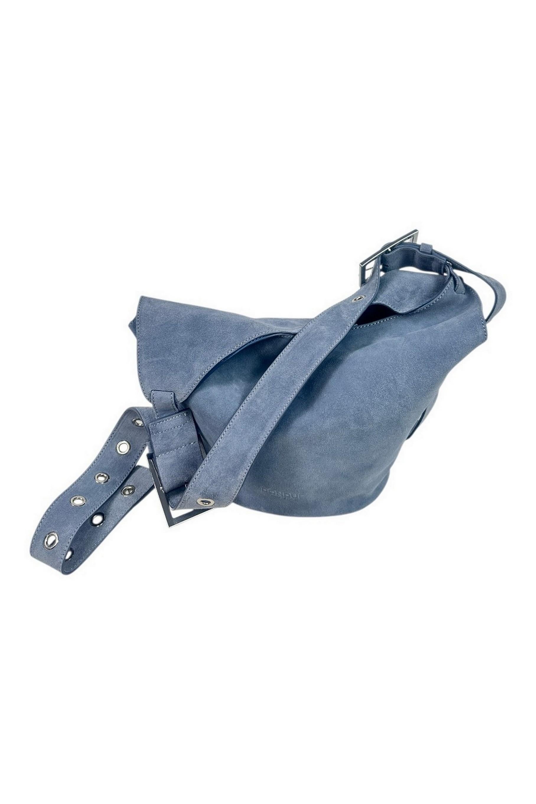 bisaccia donna in camoscio piccola azzurra