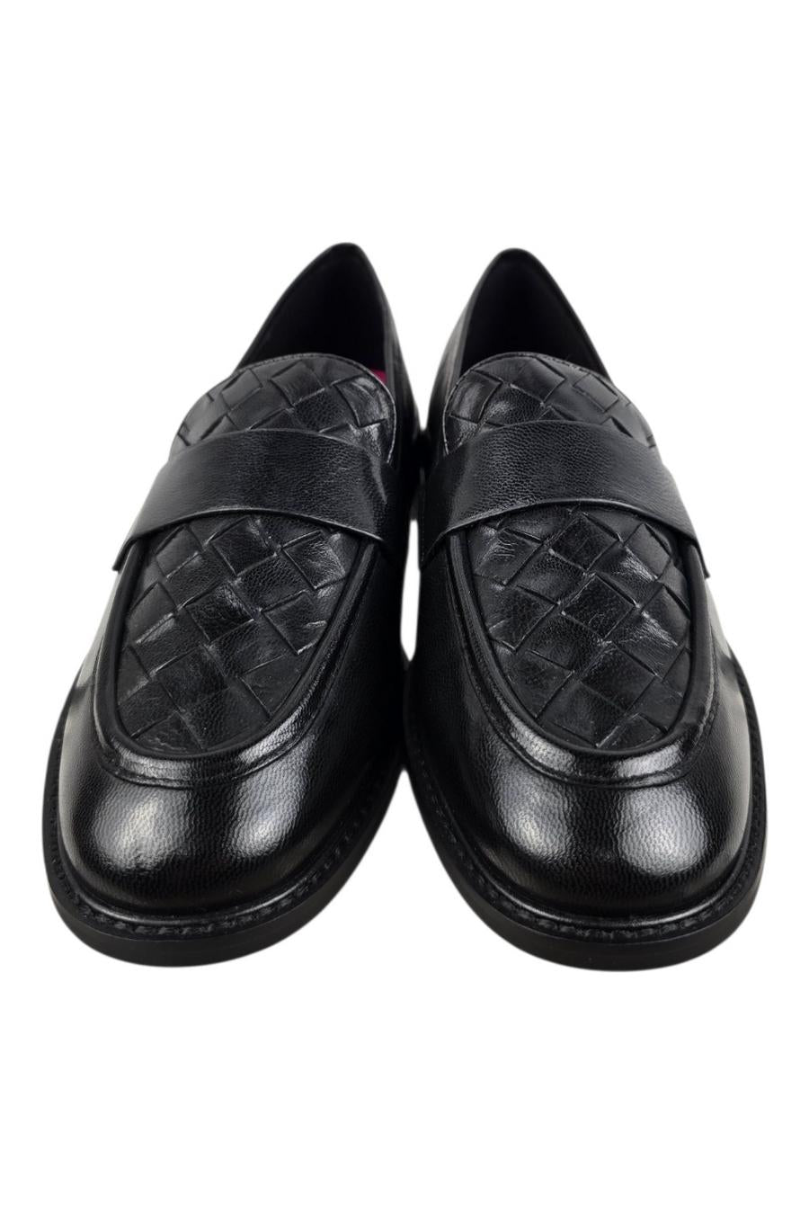 mocassino donna in pelle nero intrecciato