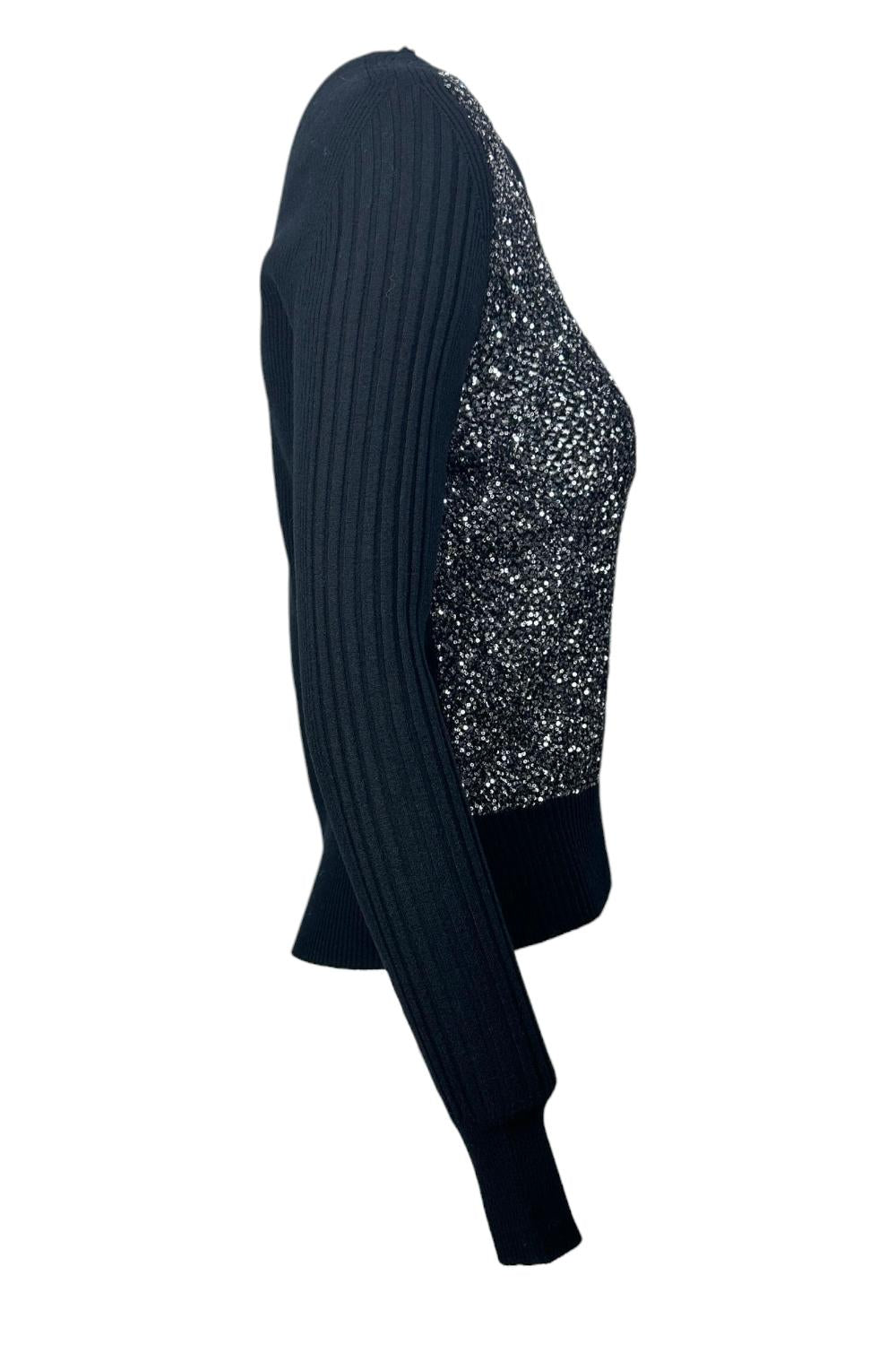 maglia donna paillettes più costine nera