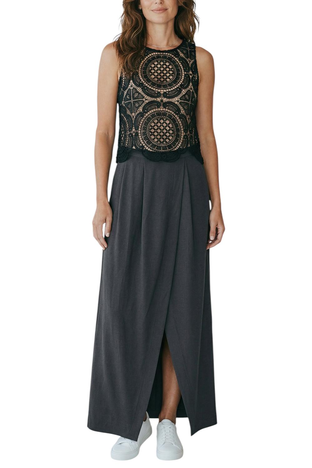 top donna in pizzo nero e beige