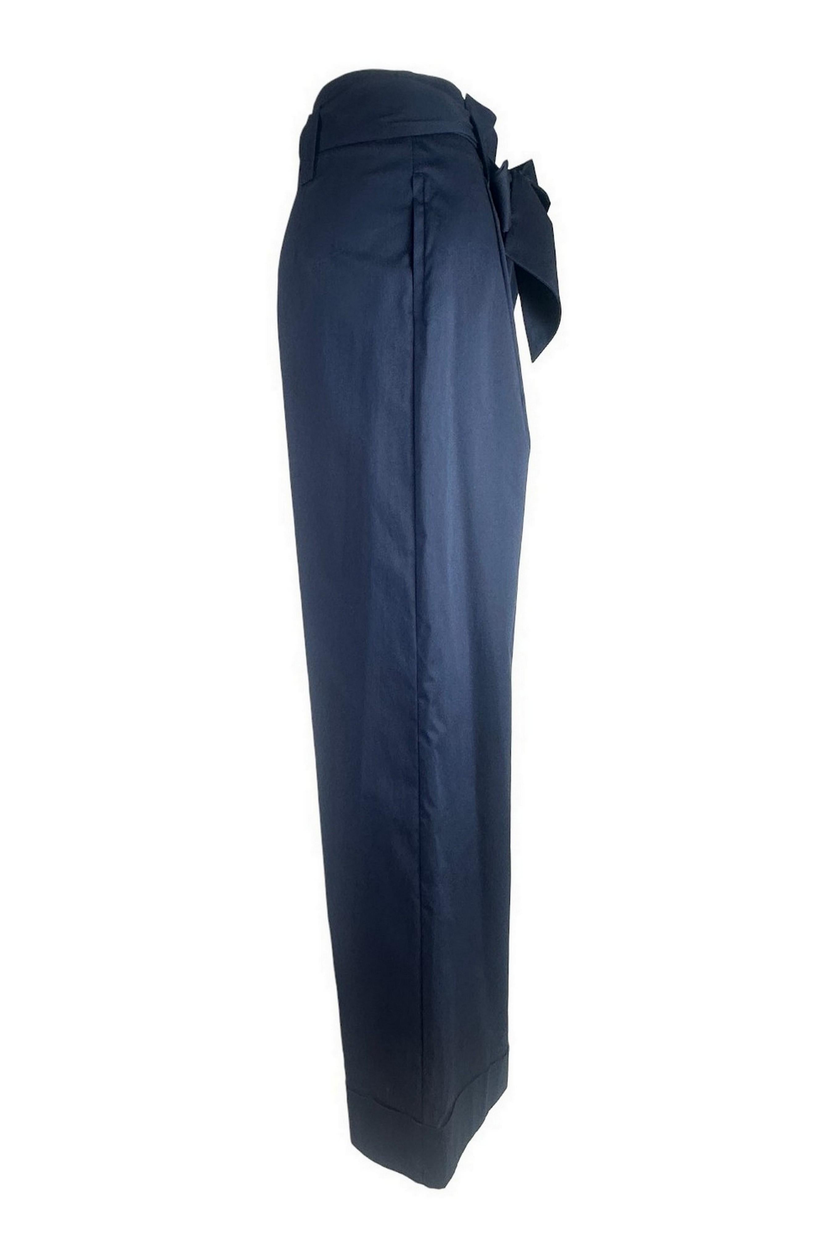 pantalone donna in cotone con fiocco blu