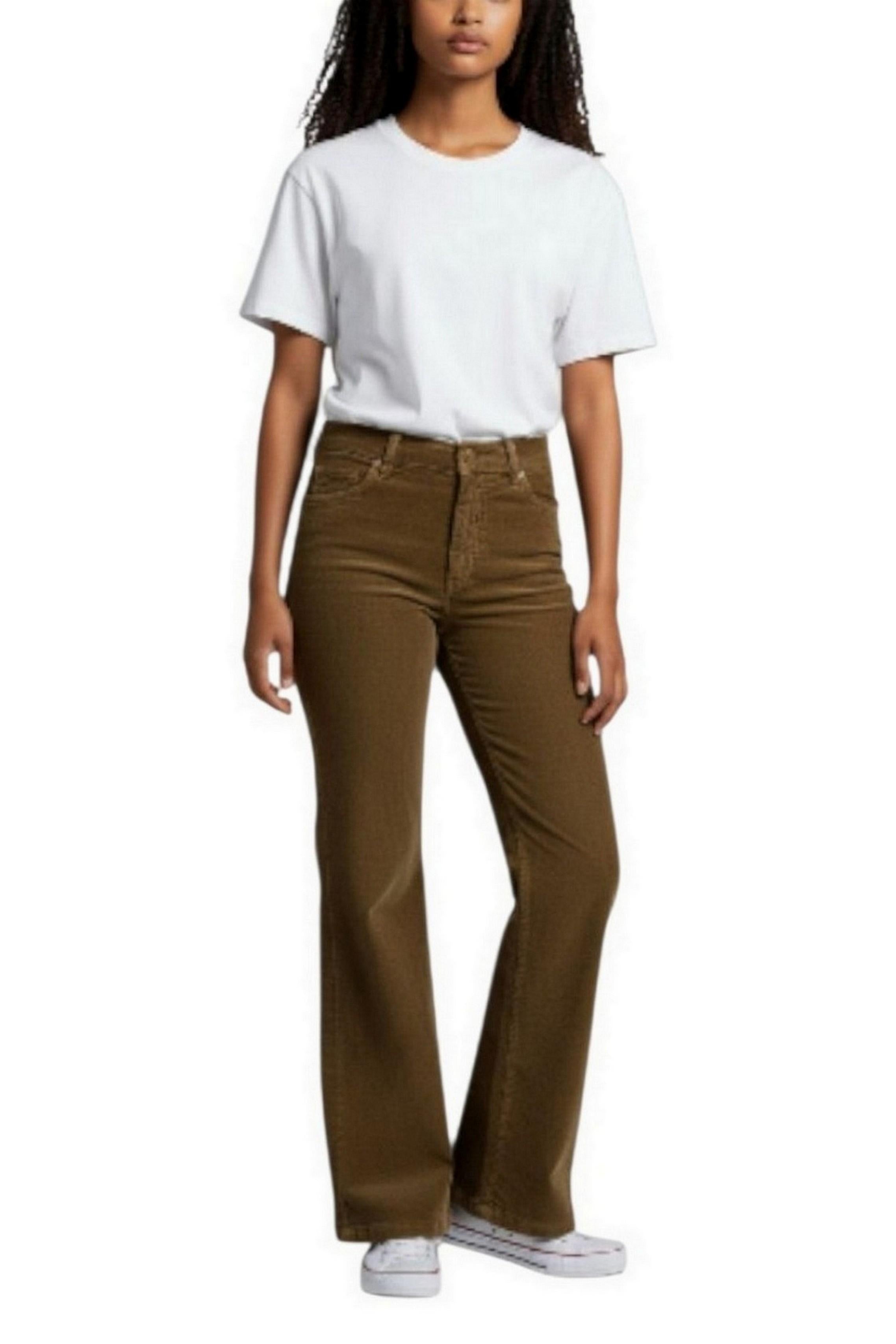 pantalone donna in velluto liscio cammello