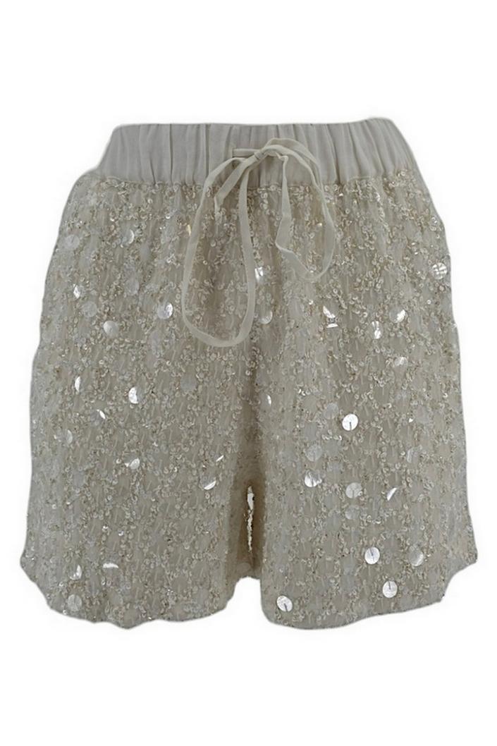 short donna avorio con applicazioni paillettes