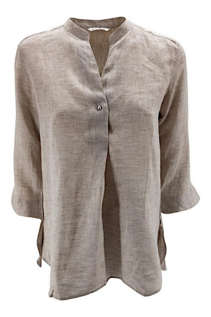 Camicia donna modello coreana in lino sabbia