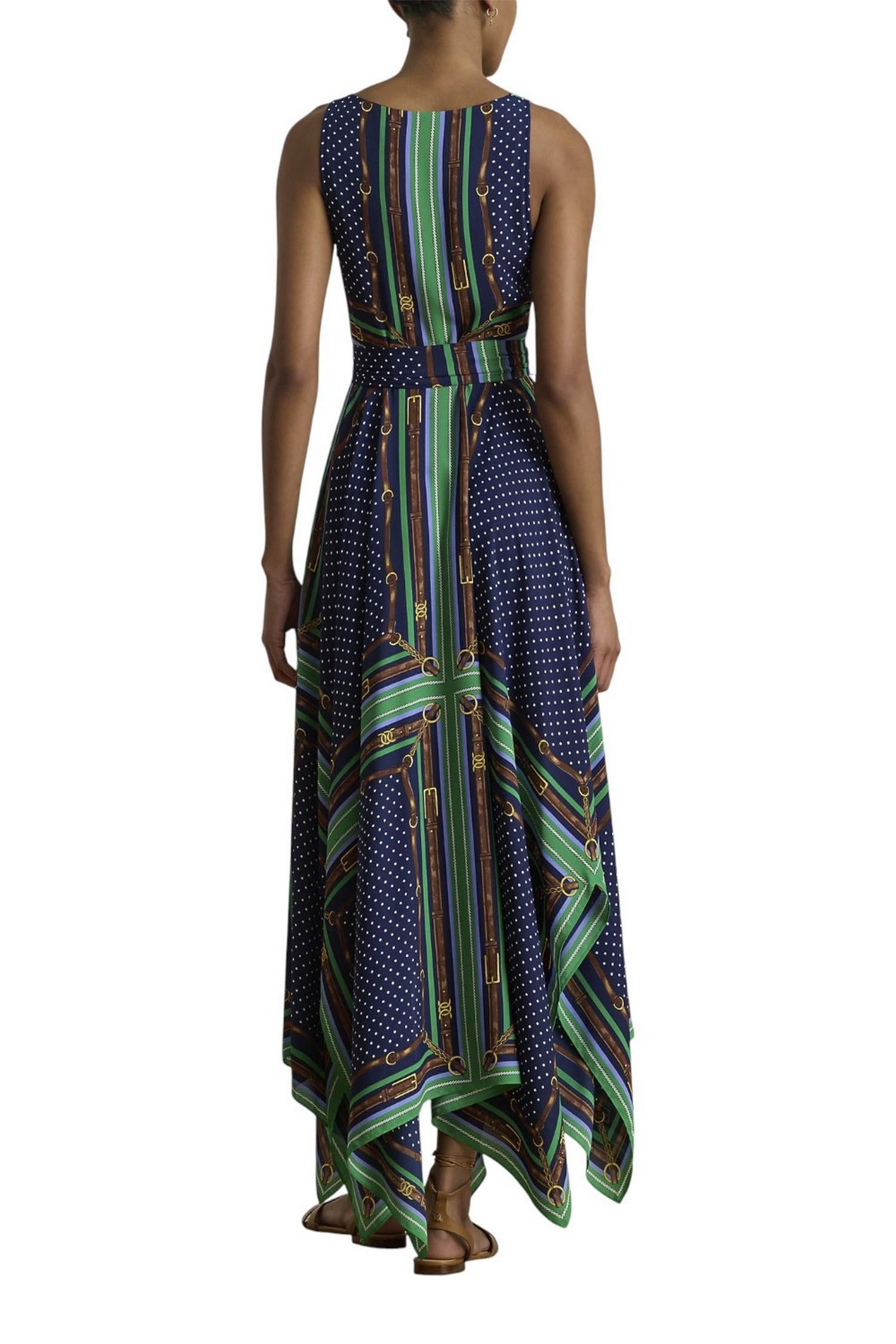 abito donna fantasia foulard verde e blu