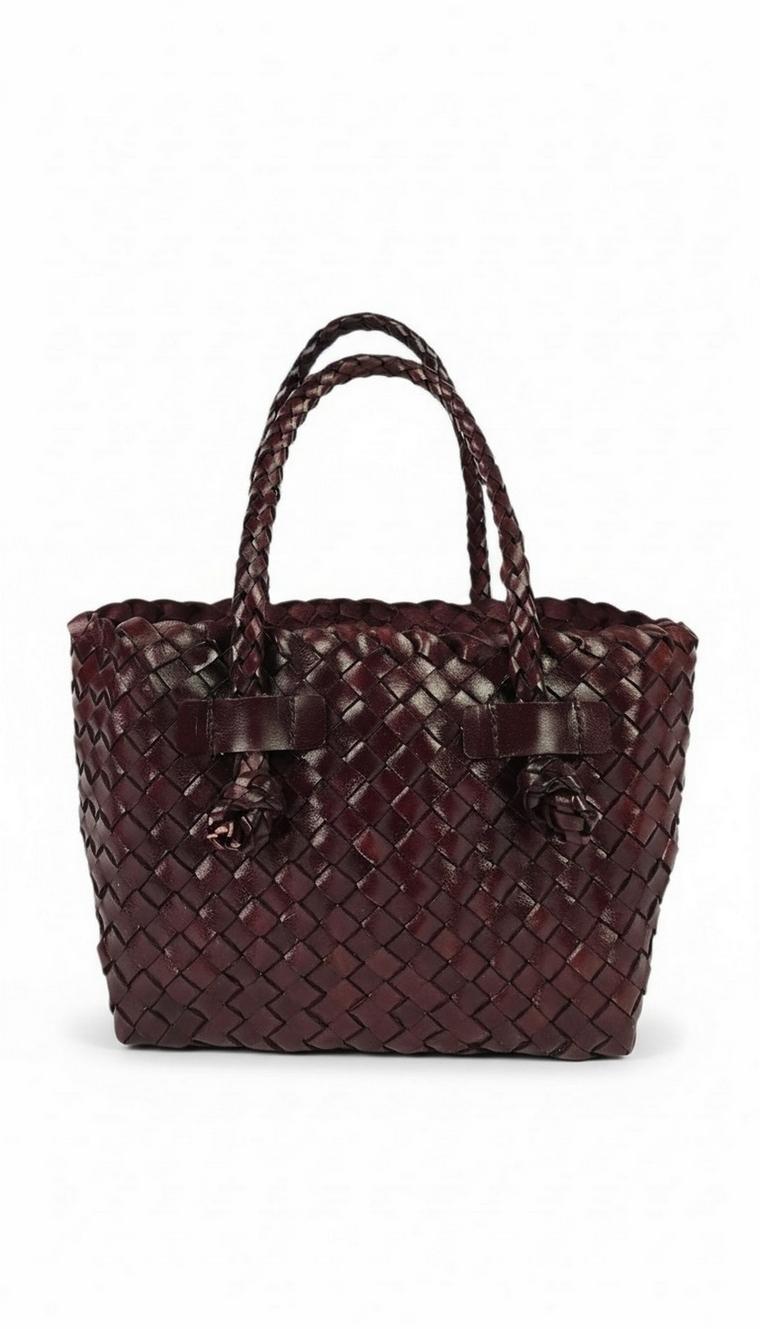 shopping donna piccola in pelle intrecciata bordeaux
