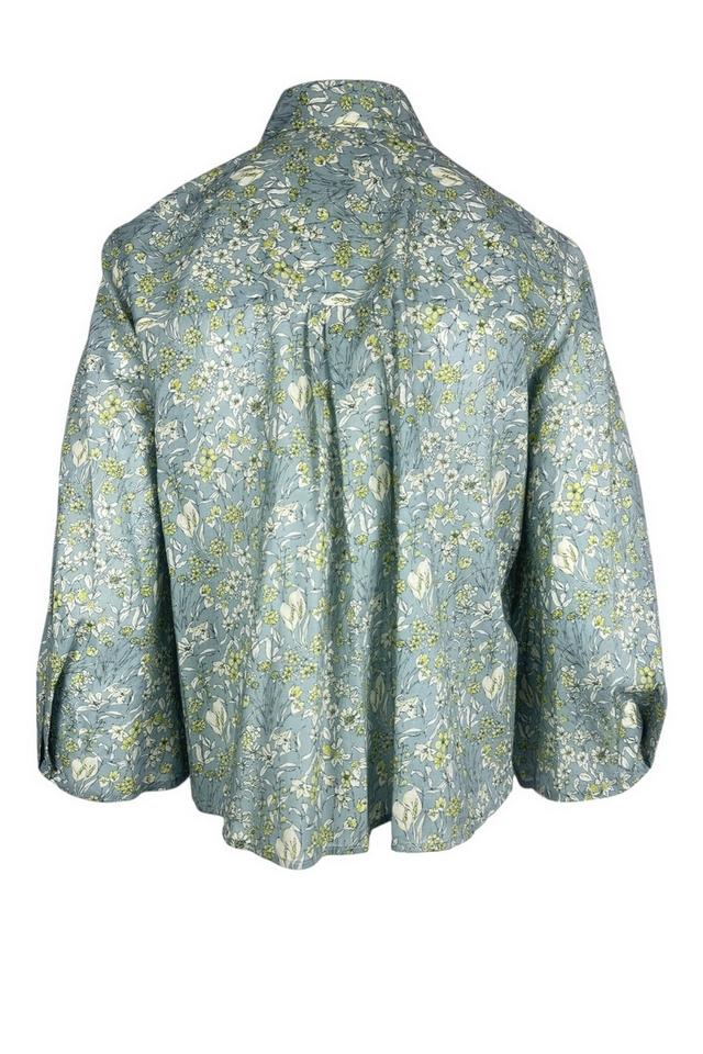 camicia donna corta fantasia liberty azzurro