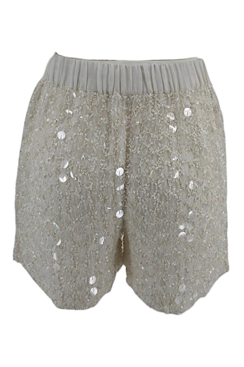 short donna avorio con applicazioni paillettes