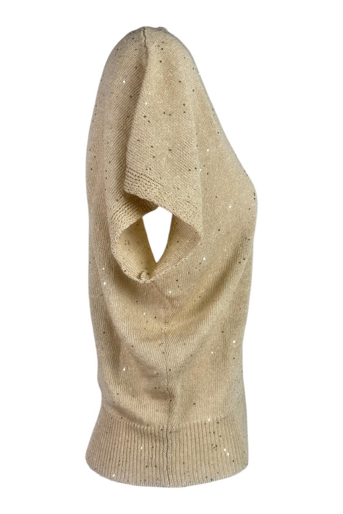 gilet donna scollo a v con paillettes beige