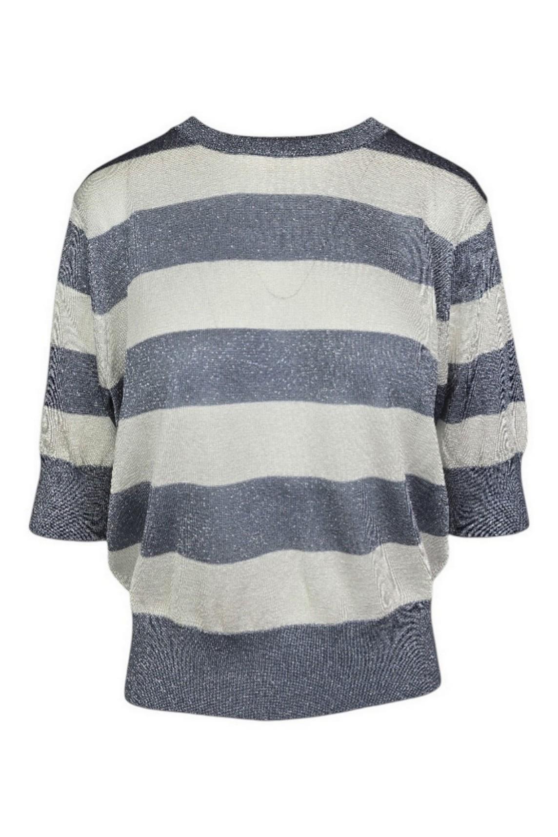 Maglia donna a righe con lurex bianco e azzurro