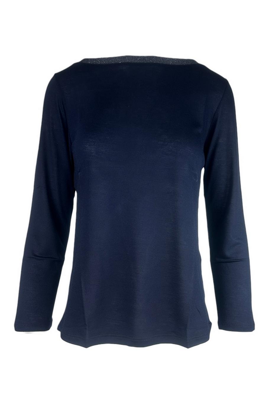 t-shirt donna manica 3/4 dettagli lurex blu