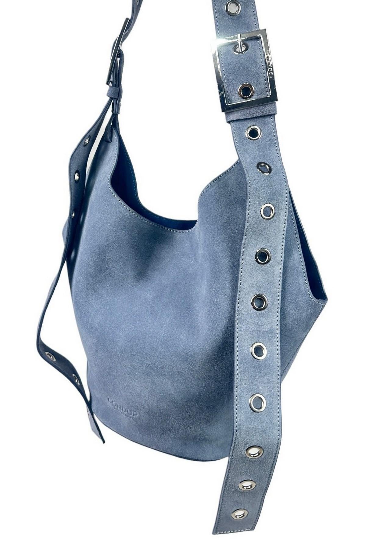 bisaccia donna in camoscio piccola azzurra