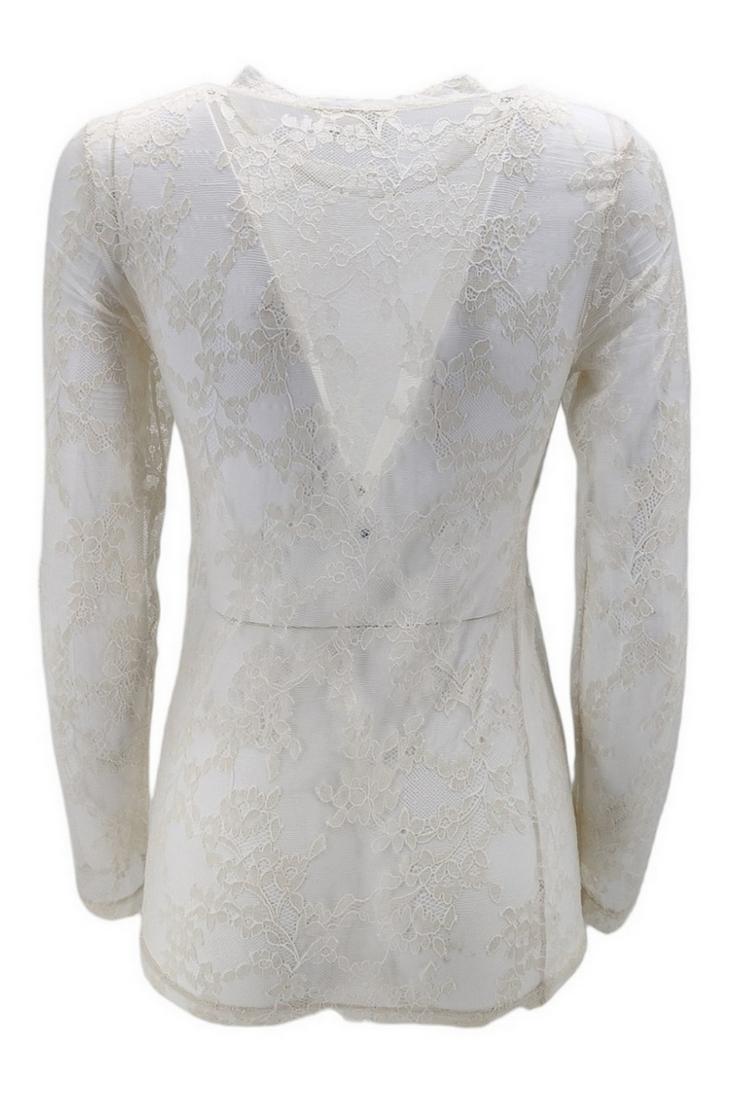 T-shirt donna in pizzo stretch bianco