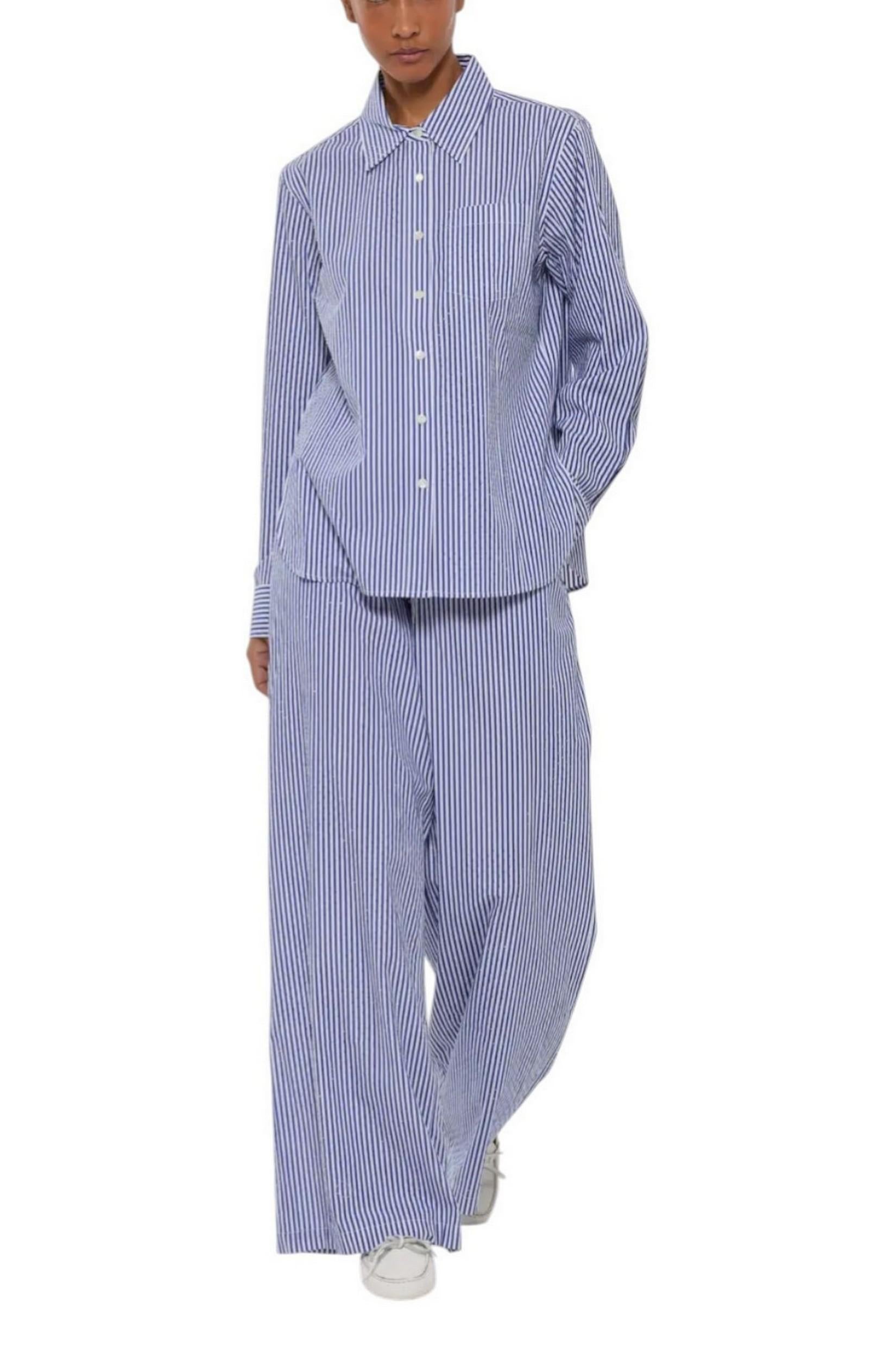 camicia donna righe e strass bianco e azzurro