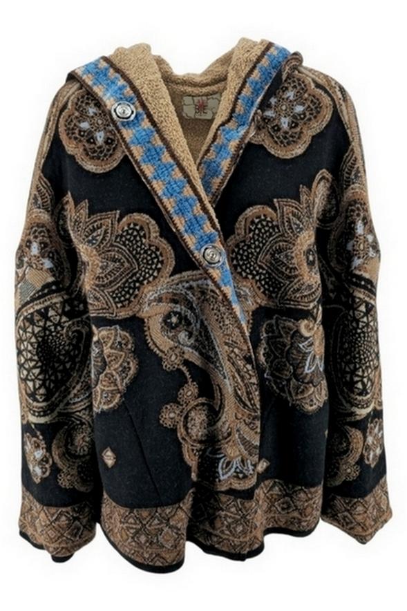 caban donna fantasia cachemire nero e marrone