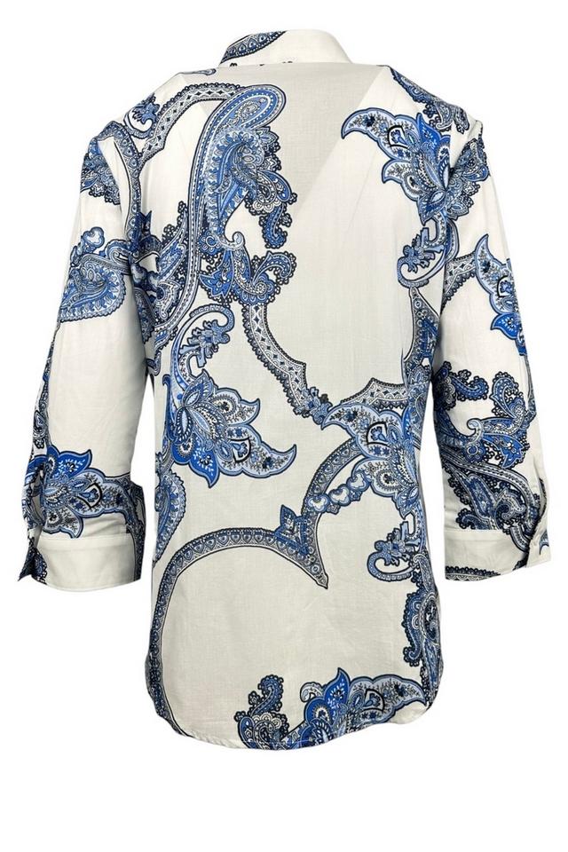 camicia donna fantasia cachemire biaca e blu