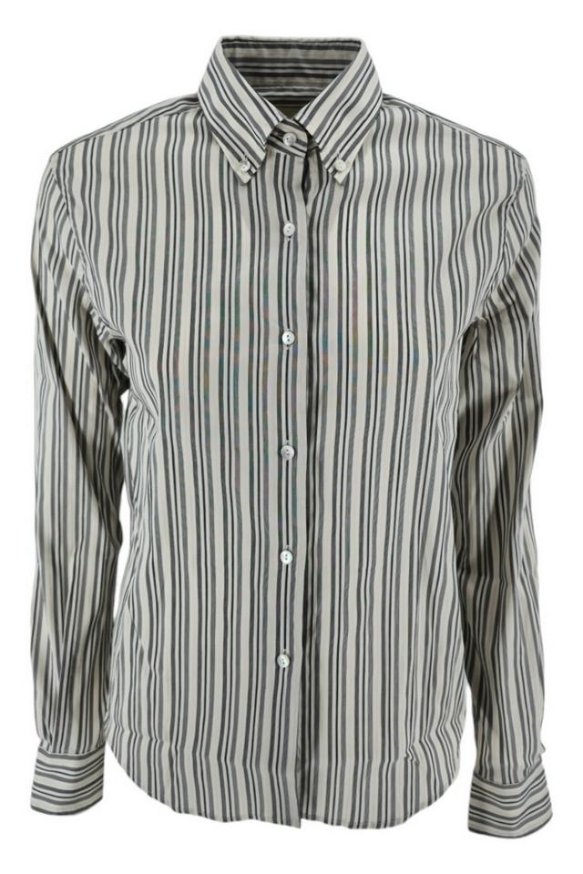 camicia donna fantasia a righe bianco e grigio