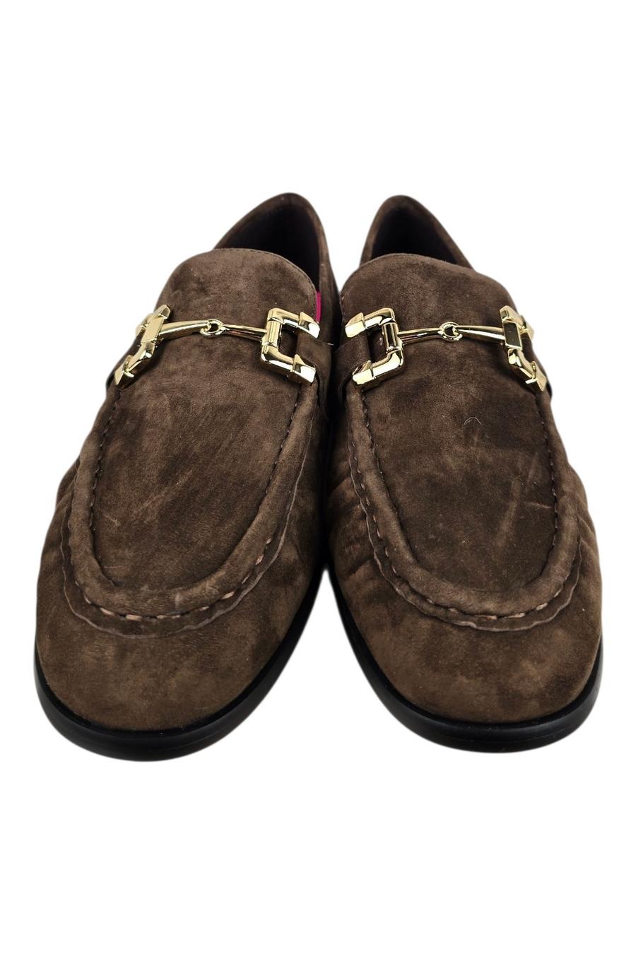 mocassino donna in camoscio marrone con staffa