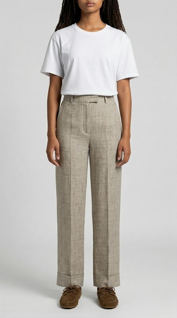 pantalone donna in lino beige