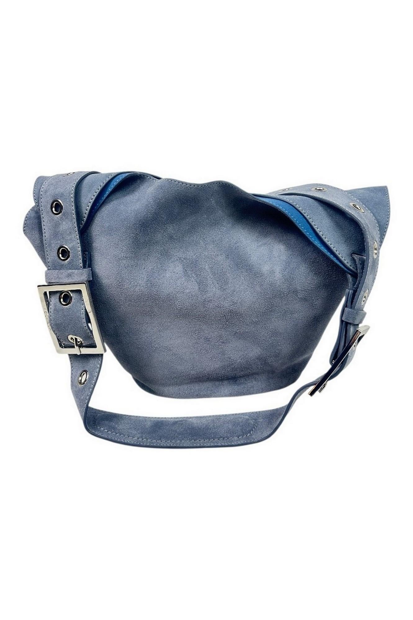 bisaccia donna in camoscio piccola azzurra