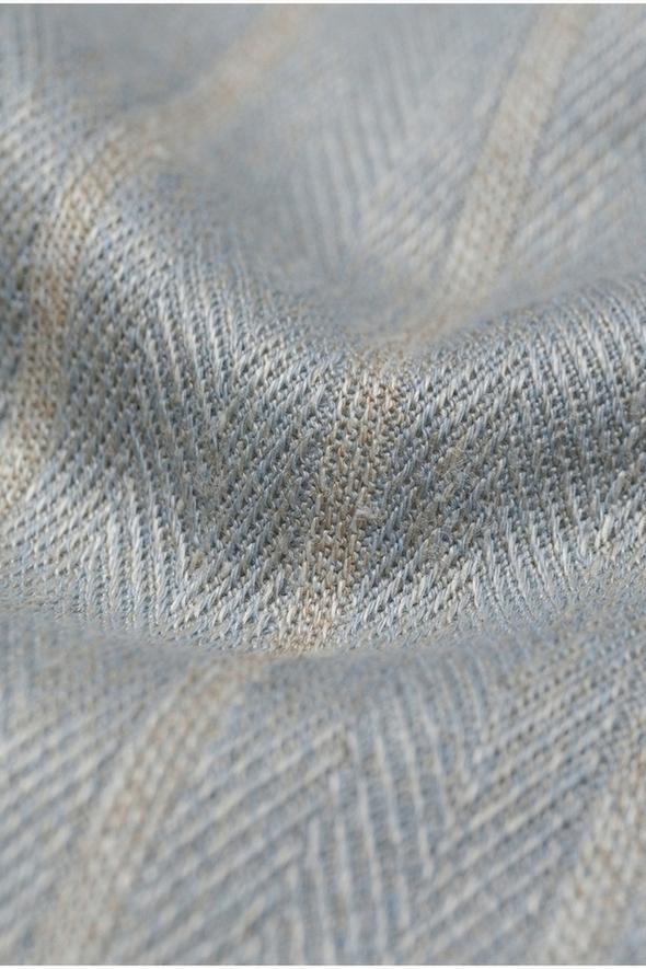 pantalone gessato in lino e cotone azzurro e avorio