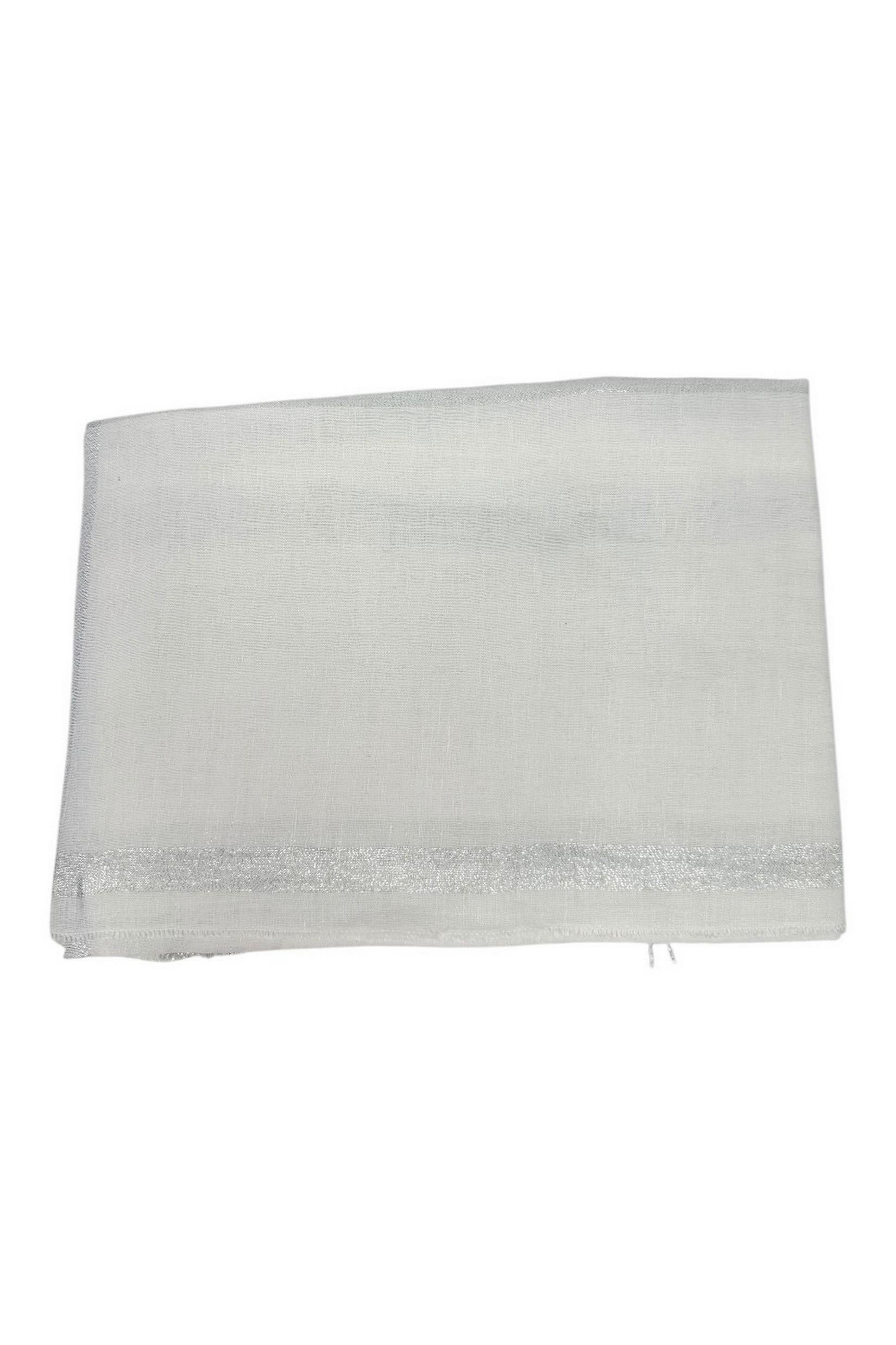 sciarpa donna in lino a righe con frange bianco