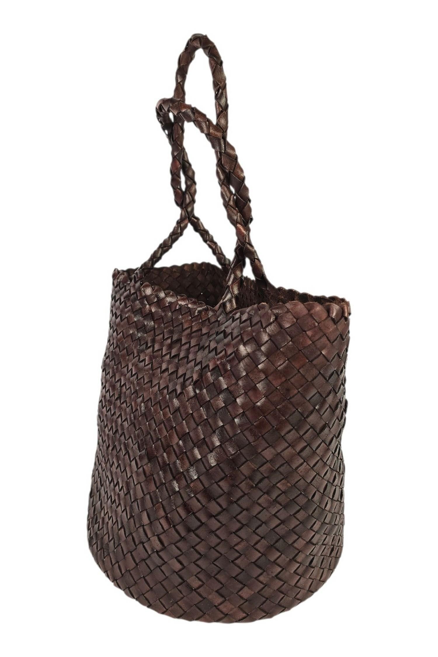 secchiello donna in pelle intrecciata marrone