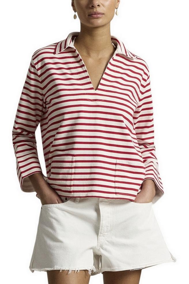 felpa donna a righe bianco e rosso