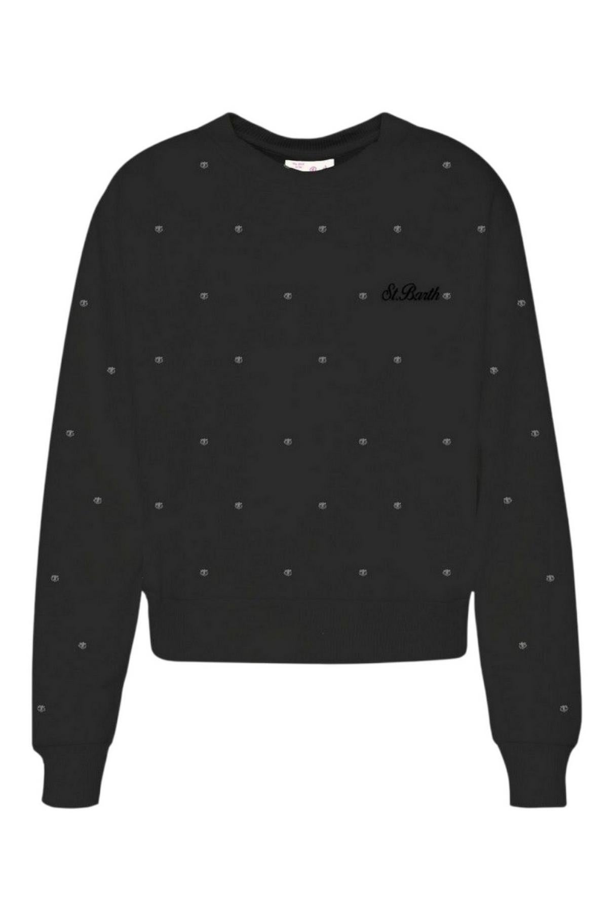 felpa donna con strass nero