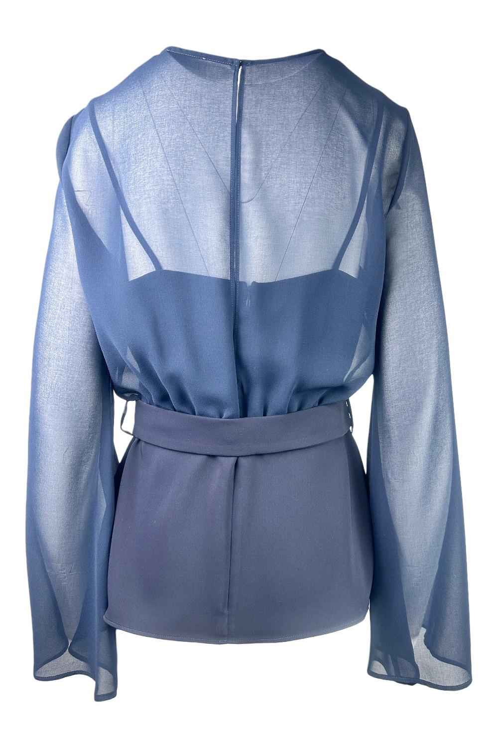 t-shirt donna in cady con maniche in chiffon blu