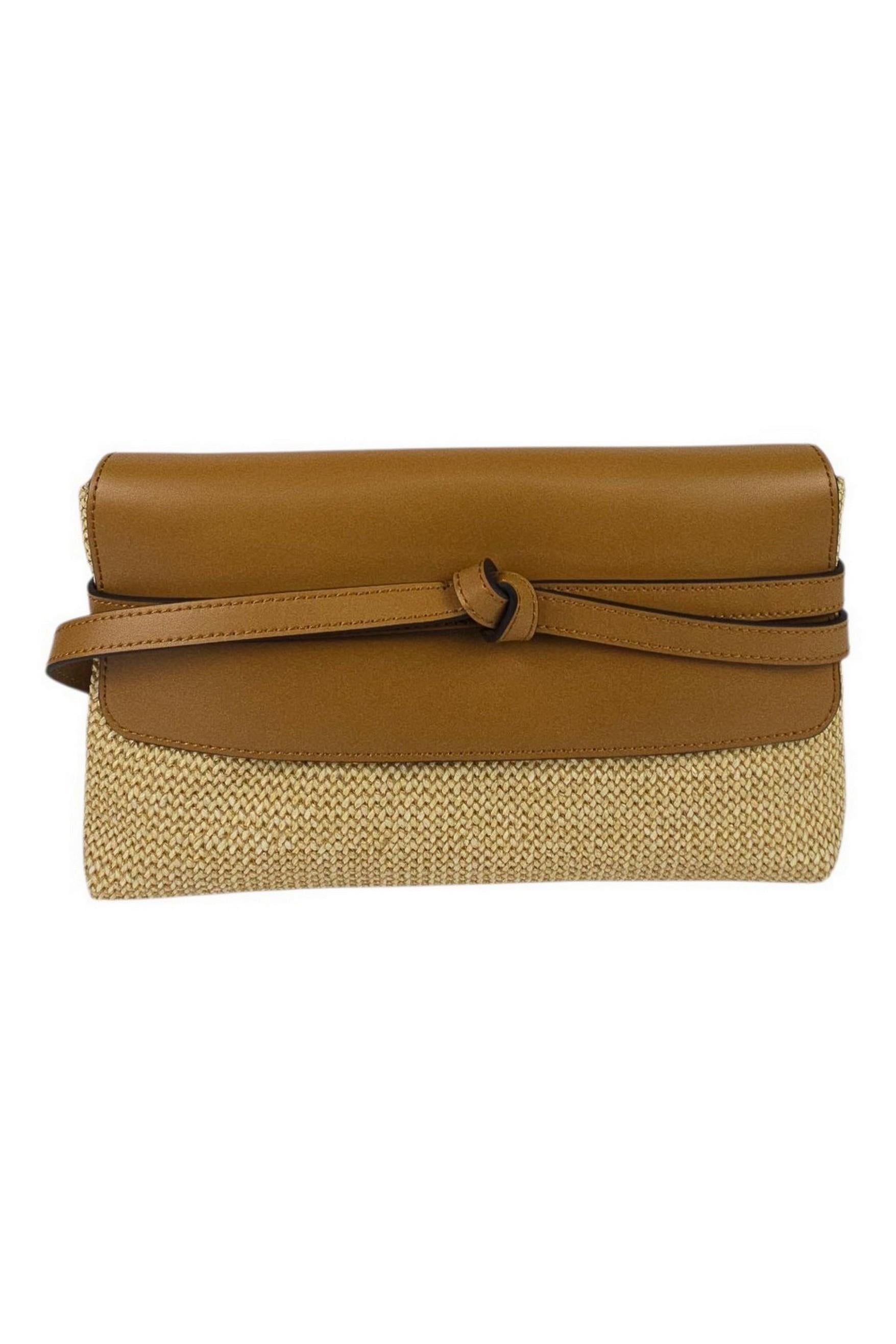 borsa donna belty in rafia e pelle naturale e cuoio