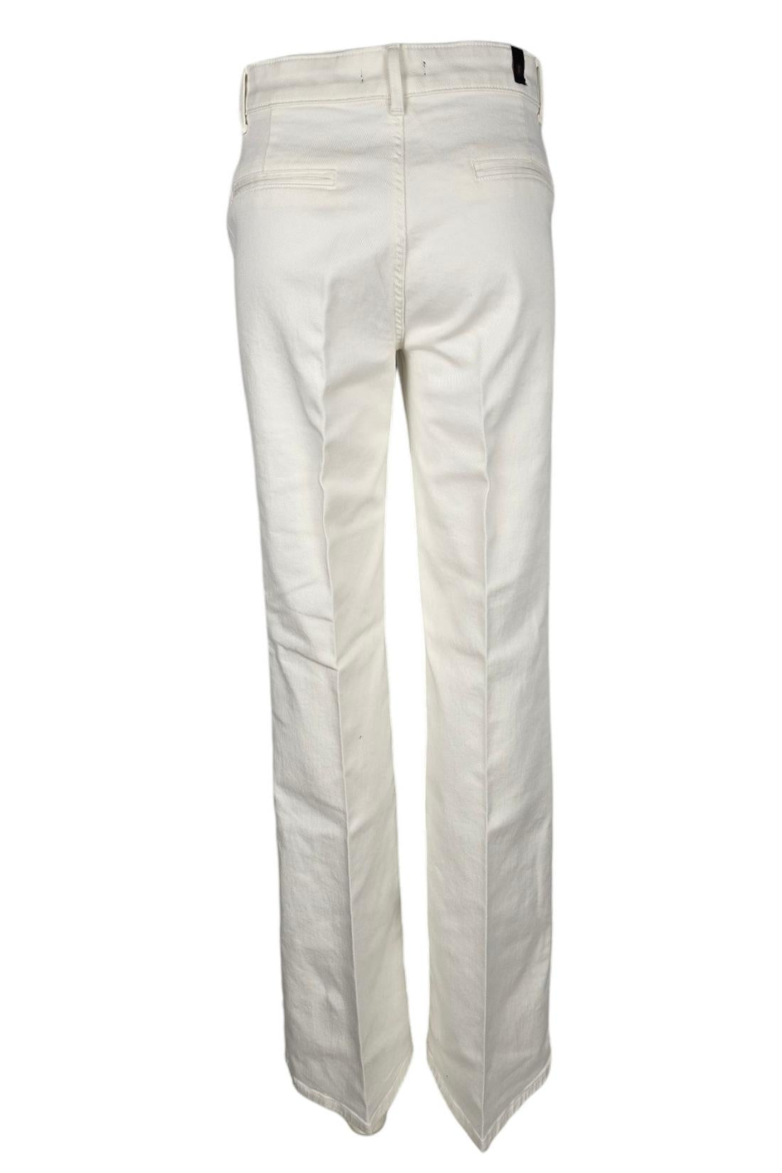 pantalone donna a zampa in drill di cotone latte